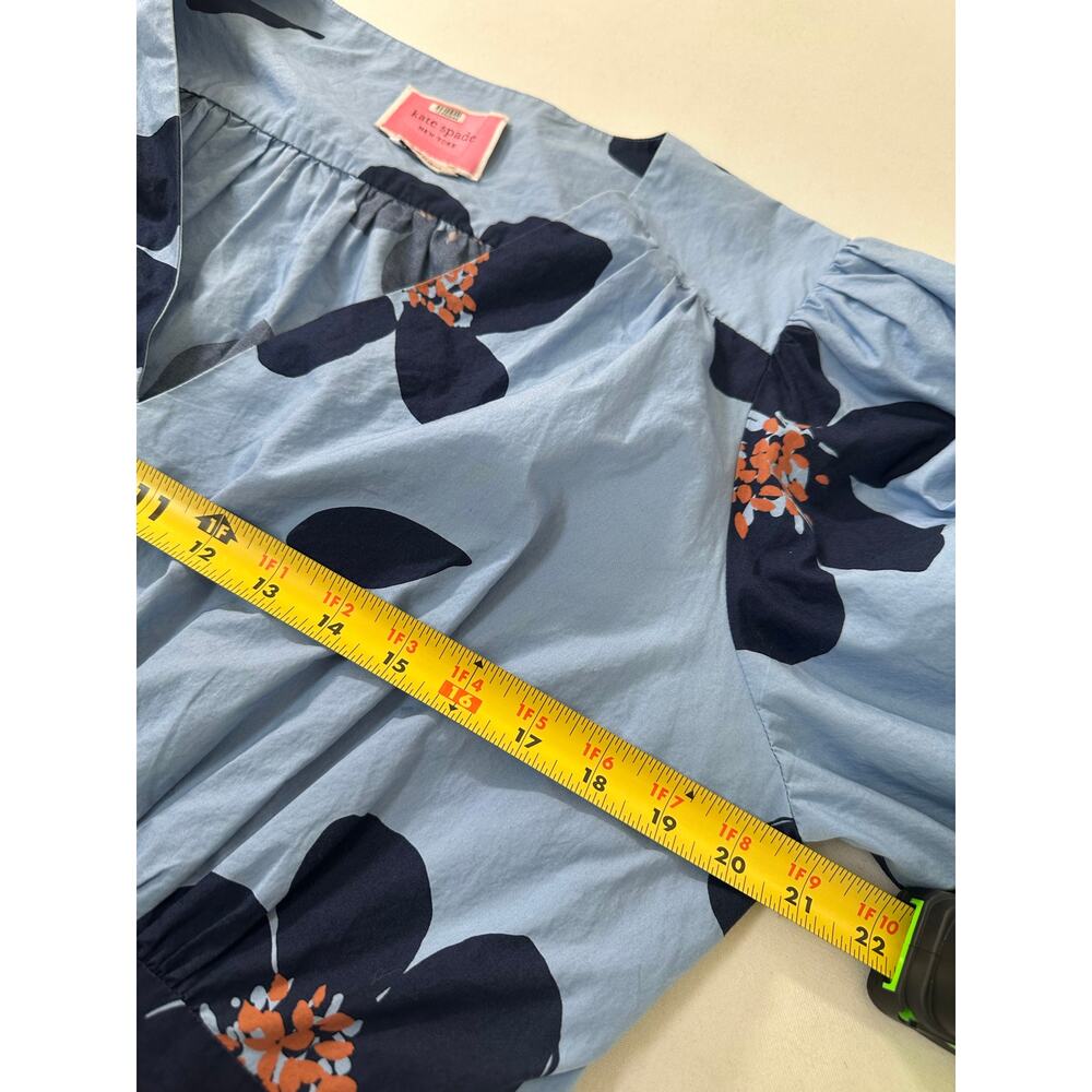 Super cute Kate Spade Light Blue Floral Midi Dress with Navy and Coral Accents - Picture 5 of 8